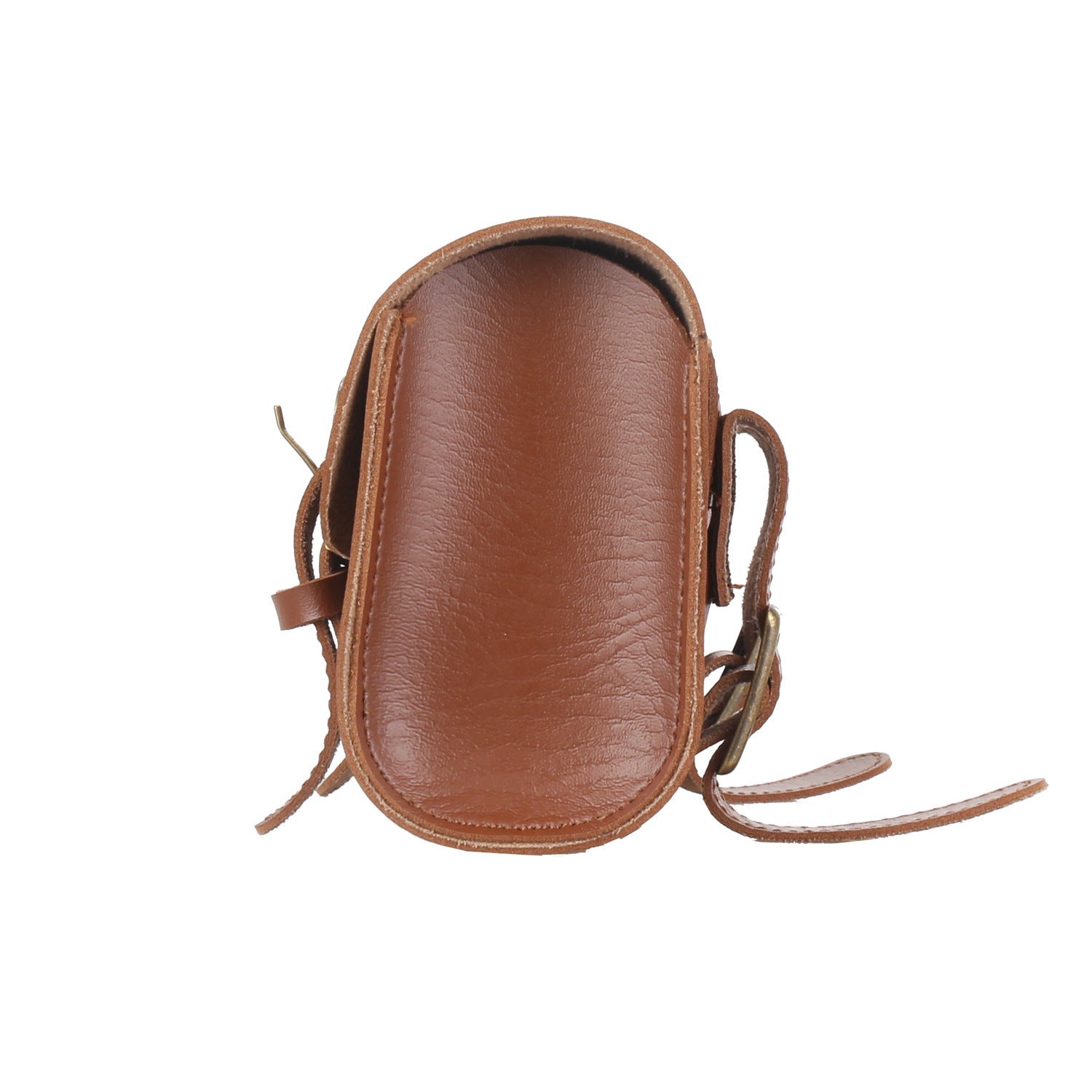 Retro PU leather waterproof bicycle handlebar bag with hanging straps, top view highlighting its sleek design and premium material.