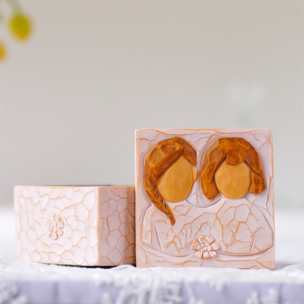 Love and friendship square jewelry storage box resin home storage decoration