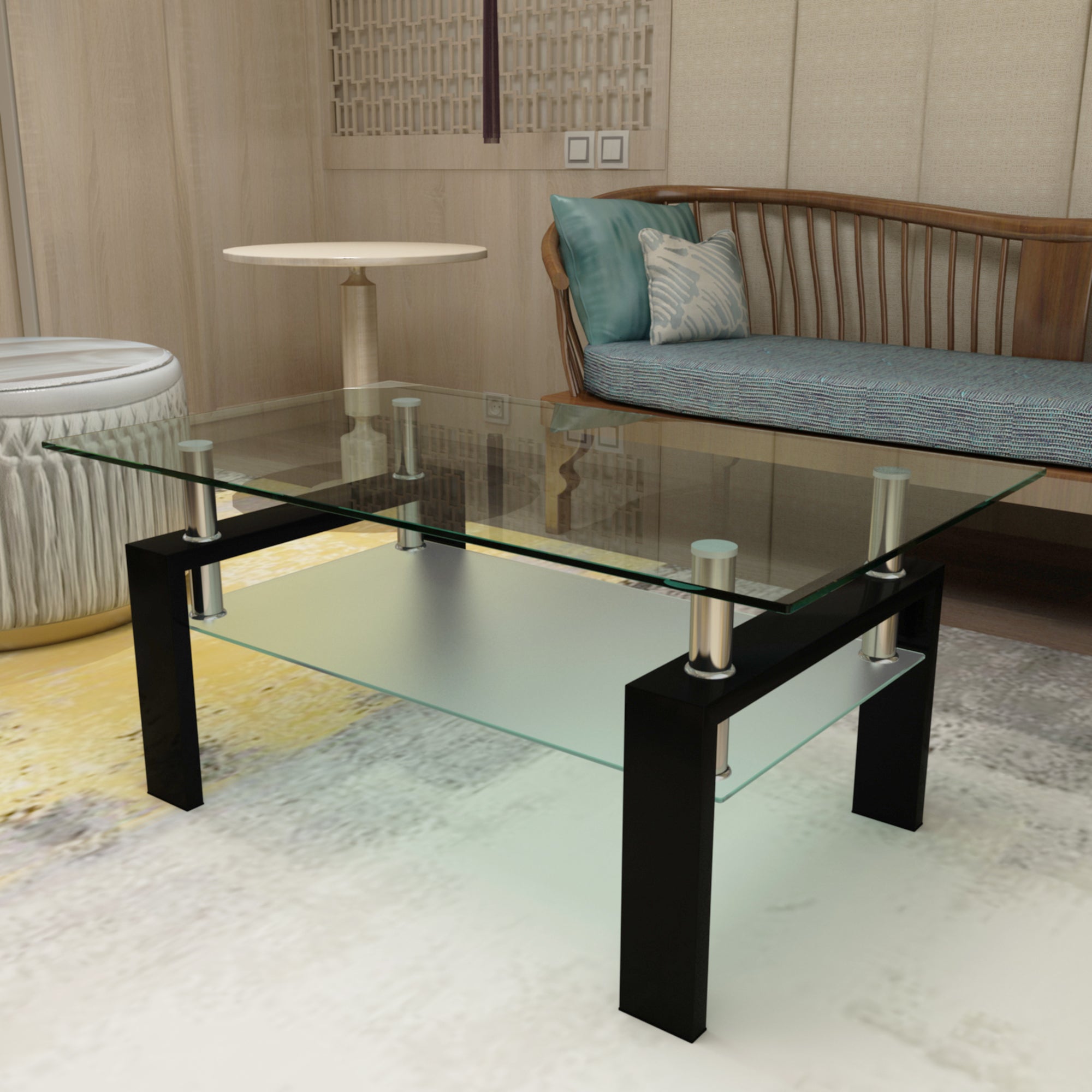 Rectangle Black Glass Coffee Table Clear Coffee Table Modern Side Center Tables for Living Room Living Room Furniture