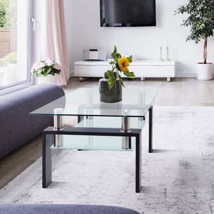 Rectangle Black Glass Coffee Table Clear Coffee Table Modern Side Center Tables for Living Room Living Room Furniture