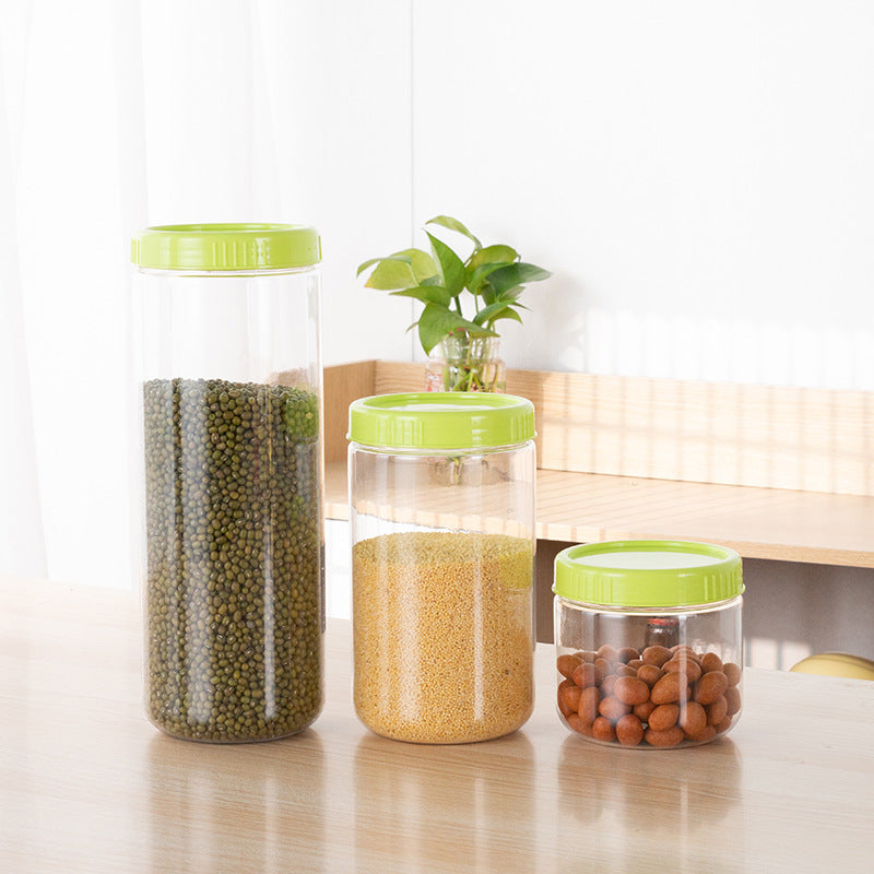 Modern minimalist grain storage boxes in green, perfect for kitchen organization, holding beans and grains.