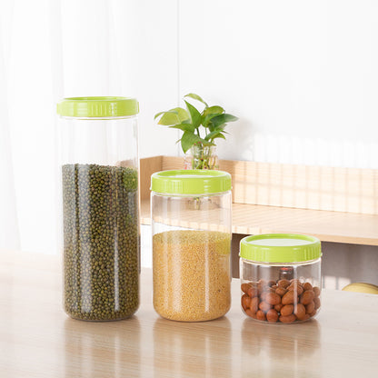 Modern minimalist grain storage boxes in green, perfect for kitchen organization, holding beans and grains.