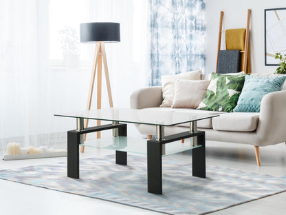 Rectangle Black Glass Coffee Table Clear Coffee Table Modern Side Center Tables for Living Room Living Room Furniture
