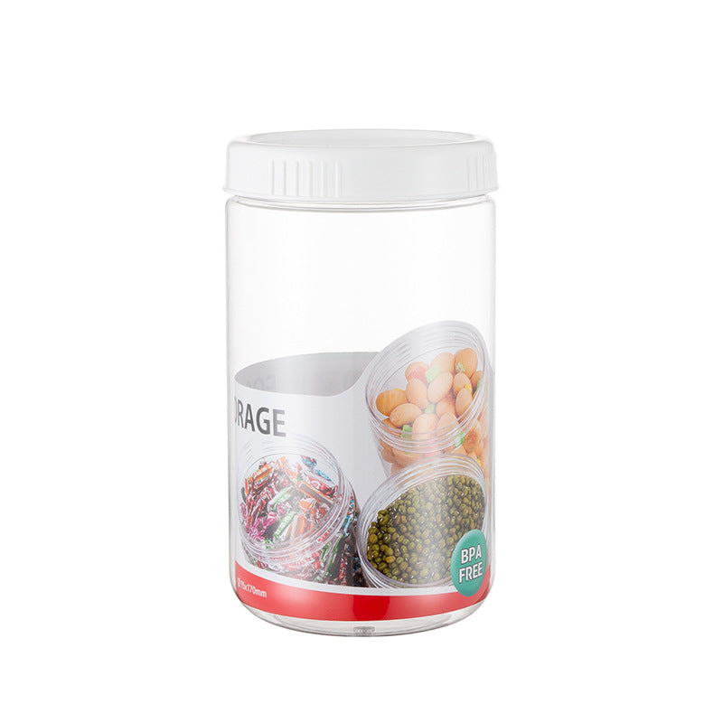 Modern minimalist round grain storage box, BPA free, ideal for beans and kitchen organization, available in white, pink, green.