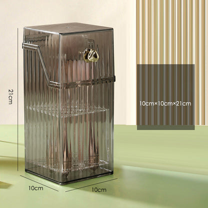 Vanity brush storage bucket, clear PS material, 21cm tall, perfect for desktop organization with 9-grid cosmetic brush holes.