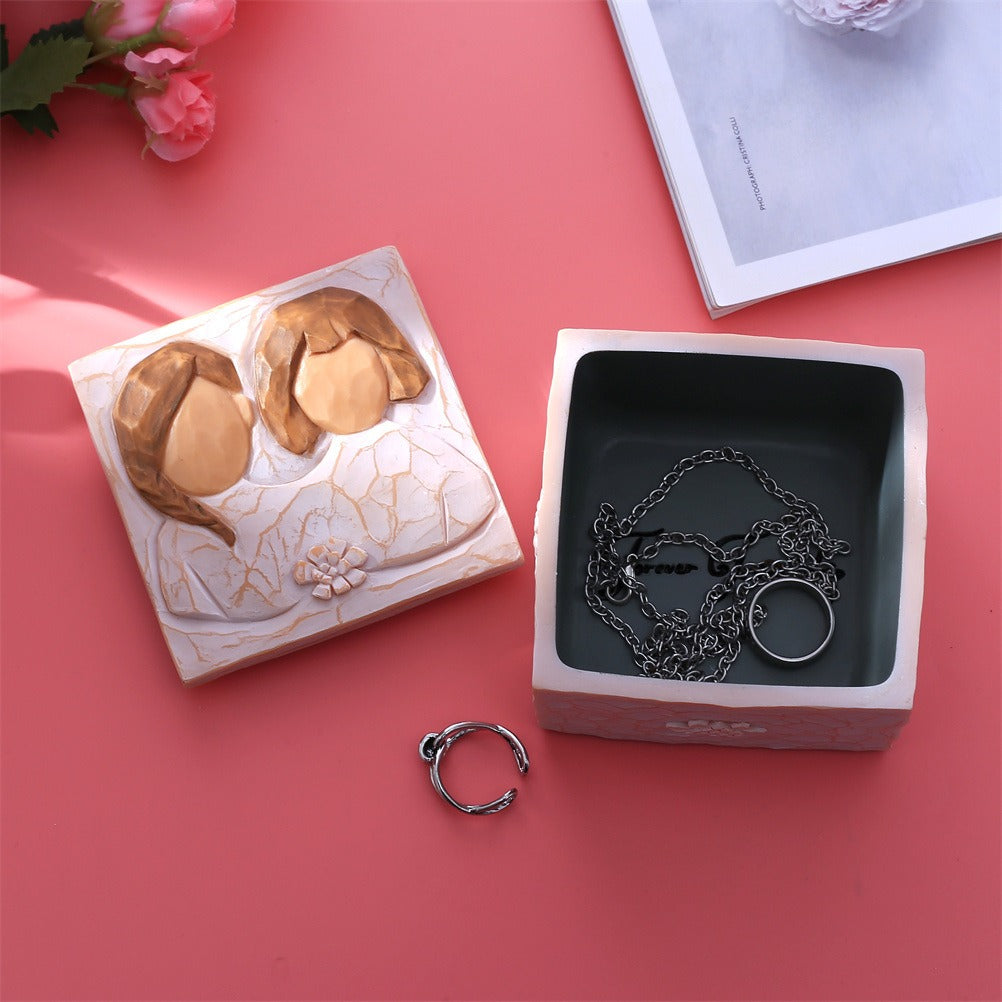 Love and friendship square jewelry storage box resin home storage decoration