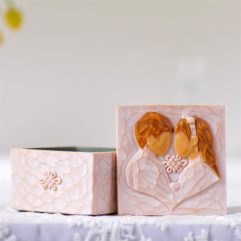 Love and friendship square jewelry storage box resin home storage decoration
