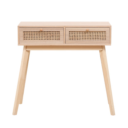 Side table with two real rattan drawers, solid wood table legs can be used in the dining room living room,bedroom