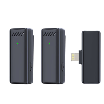 2.4G wireless lavalier microphone components with green LED indicator for professional recording and live streaming.