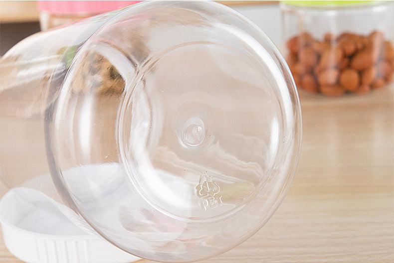 Clear round grain storage box base with a white lid, perfect for kitchen organization and modern minimalist style.