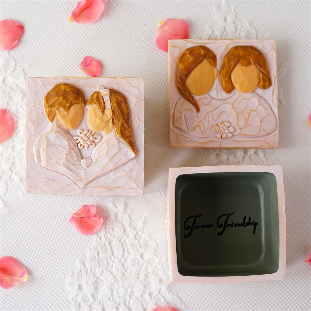 Love and friendship square jewelry storage box resin home storage decoration