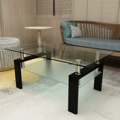 Rectangle Black Glass Coffee Table Clear Coffee Table Modern Side Center Tables for Living Room Living Room Furniture